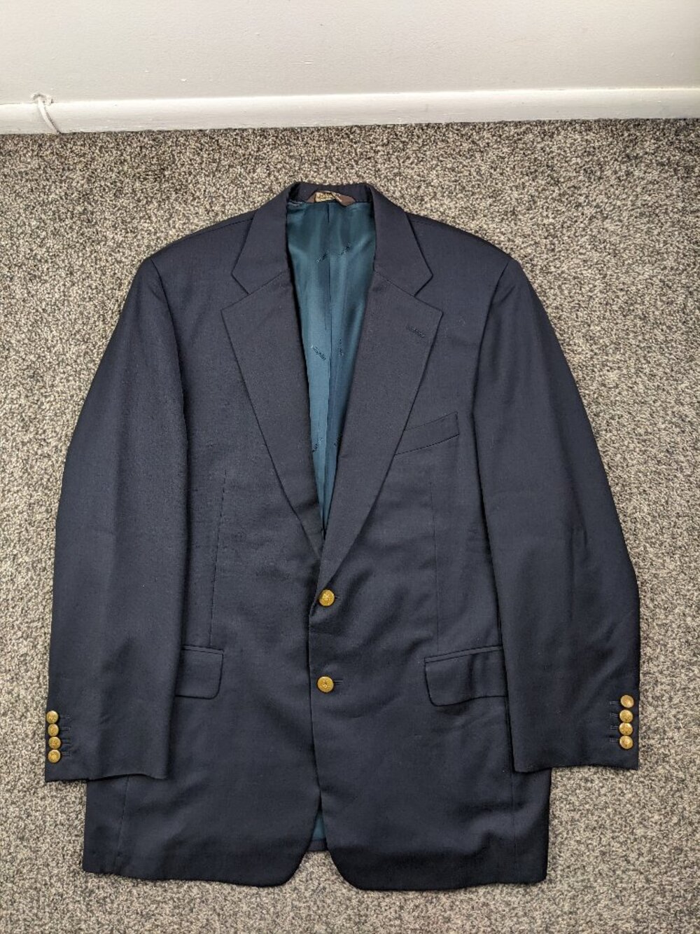 Paul Stuart Blazer Super 100s Wool Gold Button Navy Blue 44L